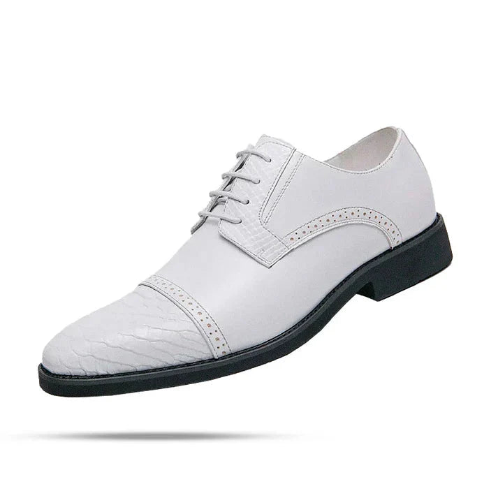 Sapato Masculino Derby Forllini FL362 em couro texturizado, disponível em branco, marrom e preto.