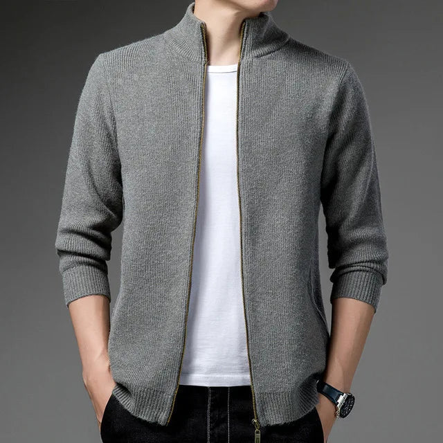 Suéter Masculino Forllini FL183 com zíper, gola alta e ajuste slim fit