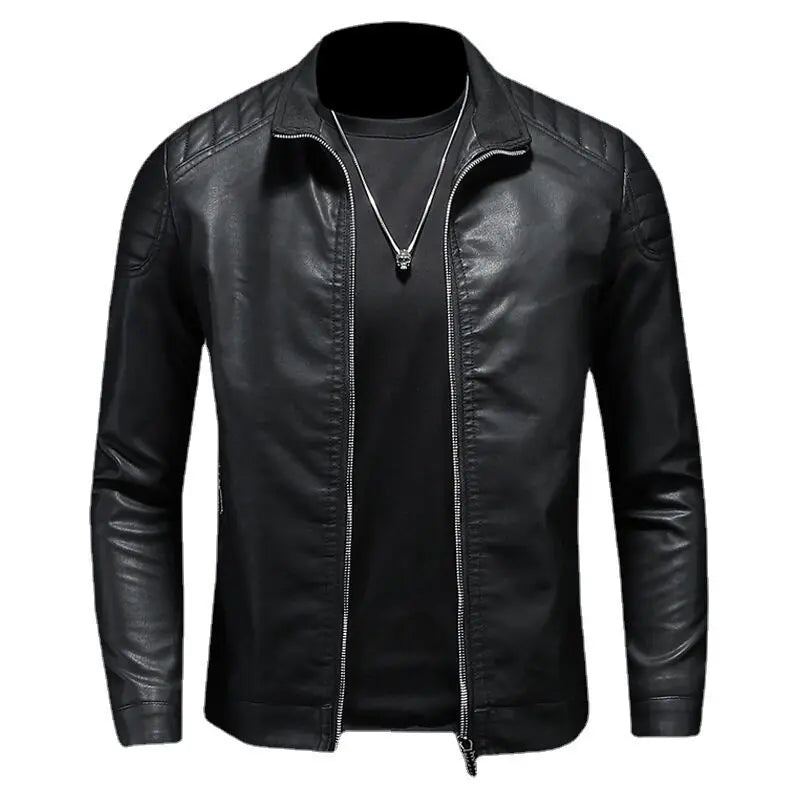 Jaqueta de Couro Motociclista Masculina Forllini FL167 com design robusto e detalhes funcionais.