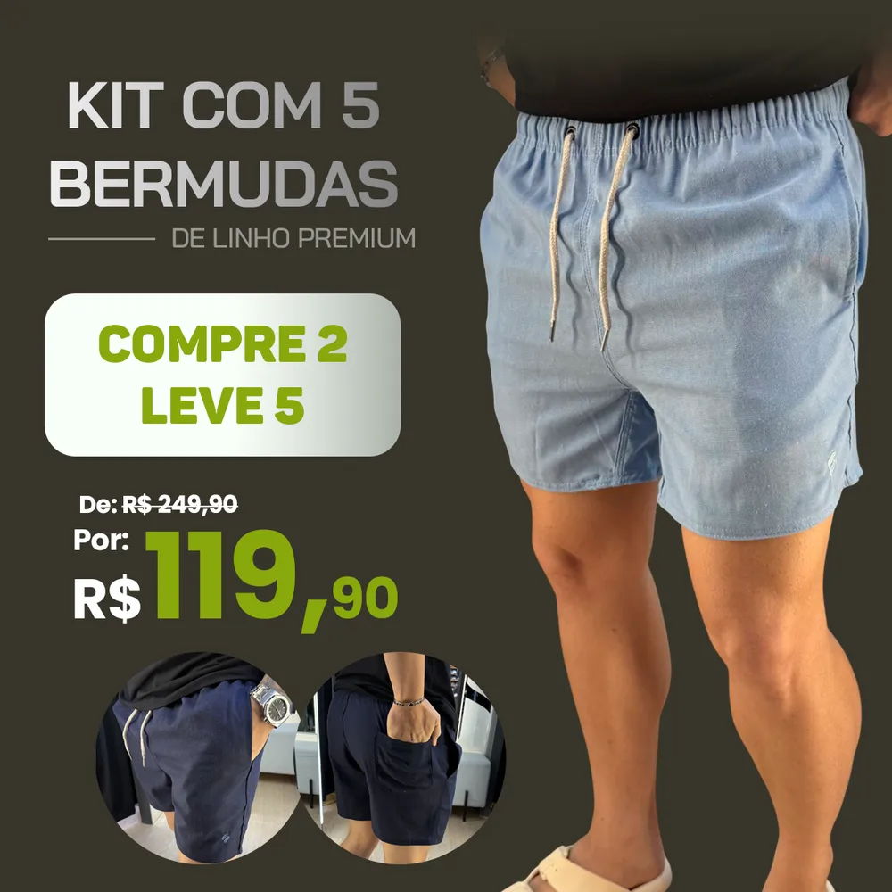 [Compre 2 leve 5] – Kit com 5 Bermudas de Linho Premium